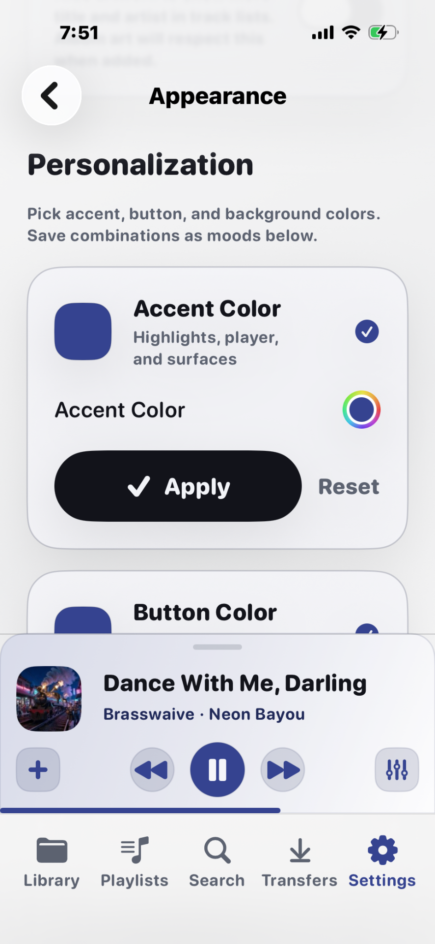 Stow Settings screen