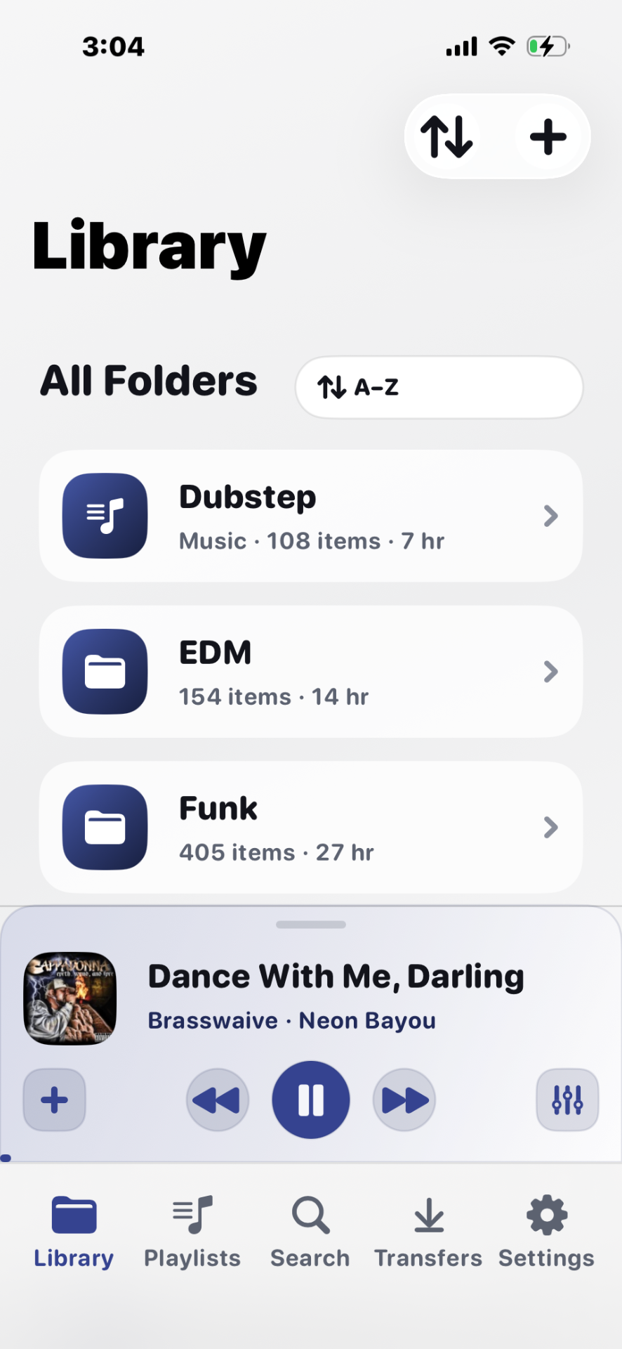 Stow Library screen showing folders with item counts